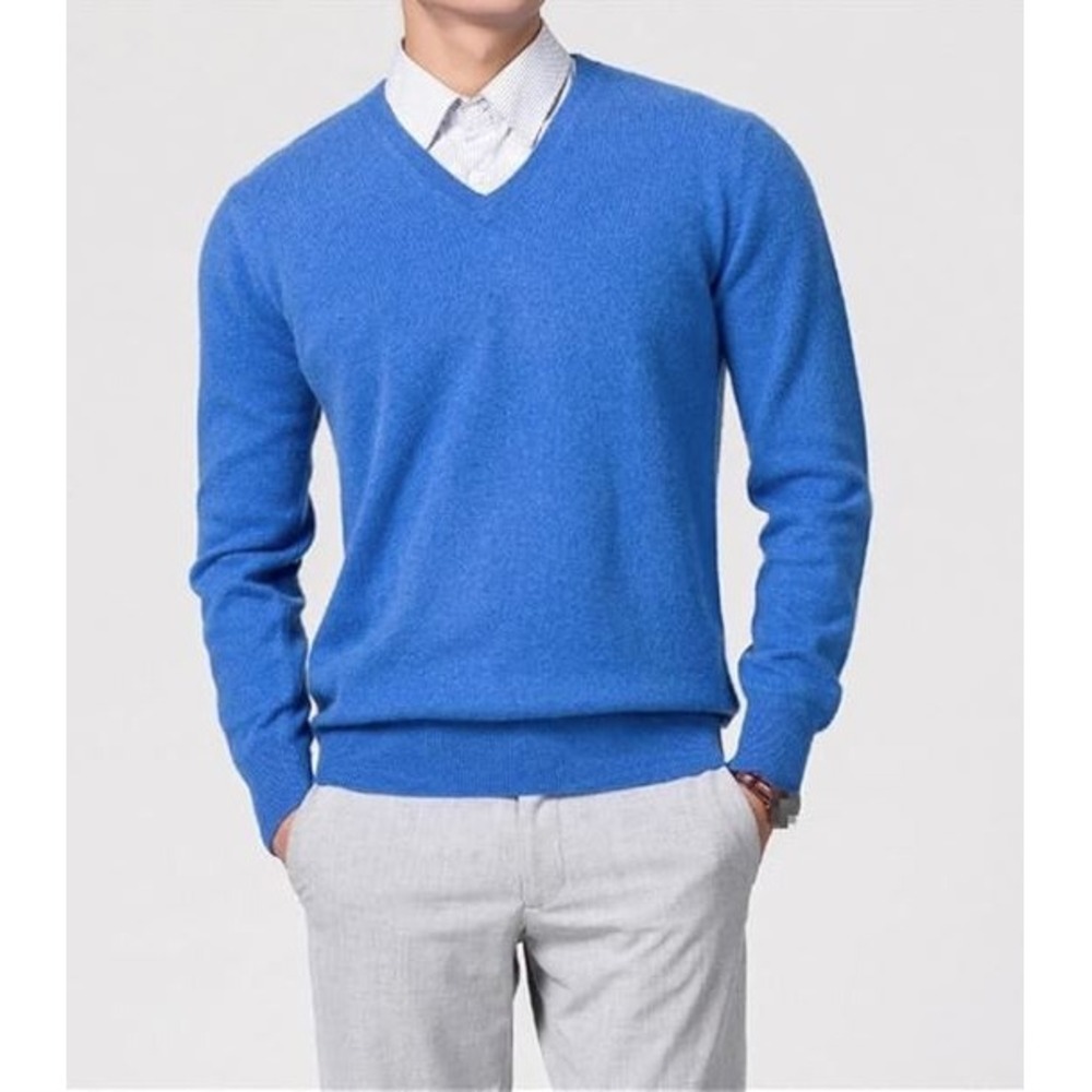 Aqua Toscano Men's Cotton V-Neck Pullover Long Sleeve Sweater French Blue‎ Large